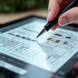 Nahaufnahme von UI-Wireframes auf einem Tablet